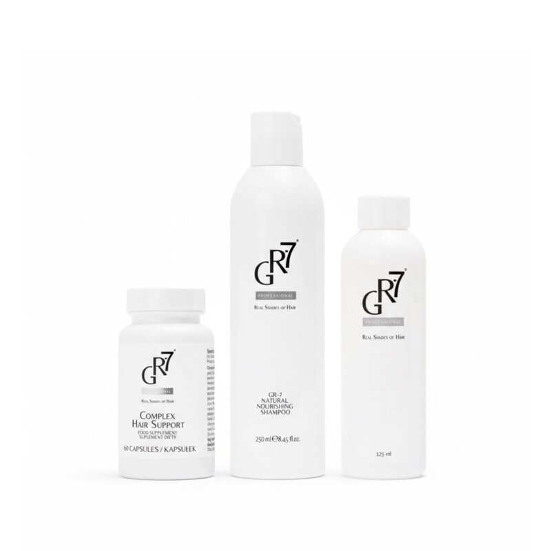 Kúra proti šedivění - GR-7® tonikum proti šedinám + vitamíny na vlasy HAIR SUPPORT + výživný šampon