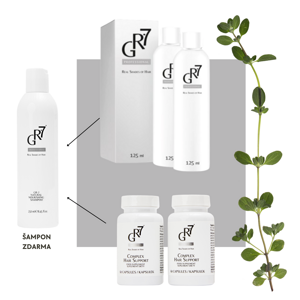 SET proti šedinám: GR-7 Profesional tonikum, GR-7 vitamínový komplex Hair support, GR-7 výživný hydratační šampon 