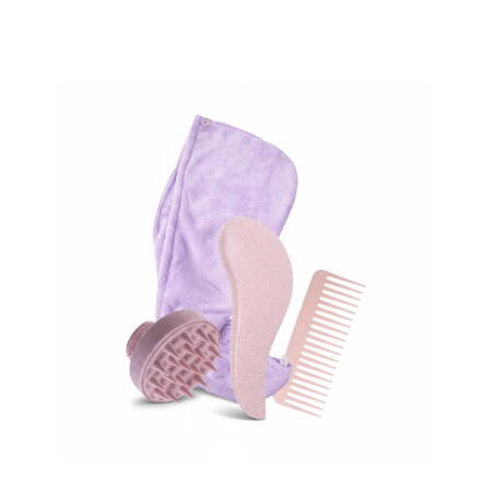 Dárková sada vlasových doplňků – turban, kartáče a hřeben v cestovní tašce