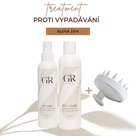 SET GR šampon a tonikum pro podporu růstu a proti vypadávání vlasů  + aplikační masážní kartáč