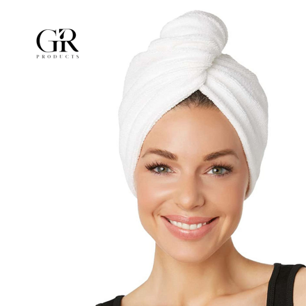 Rychleschnoucí ručníkový turban na vlasy - bílý