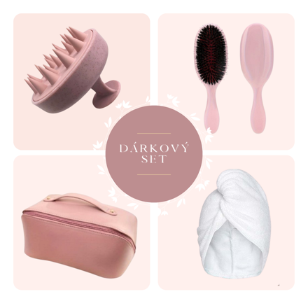 Dárková sada vlasových doplňků – turban, kartáče a hřeben v cestovní tašce