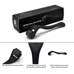 Detail titanových mikrojehliček a ergonomické protiskluzové rukojeti dermarolleru.